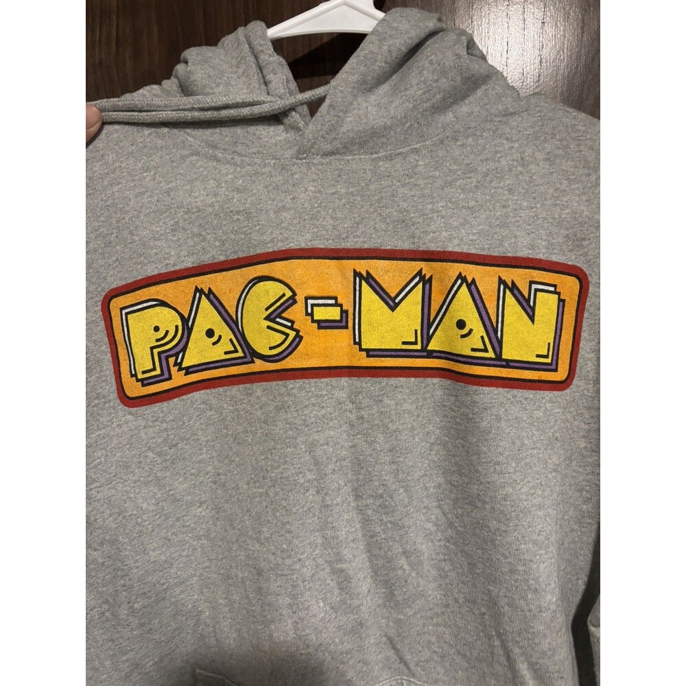 PAC-MAN Bandai Namco Entertainment Graphic Print Gray Pullover Hoodie Size M - Picture 3 of 6